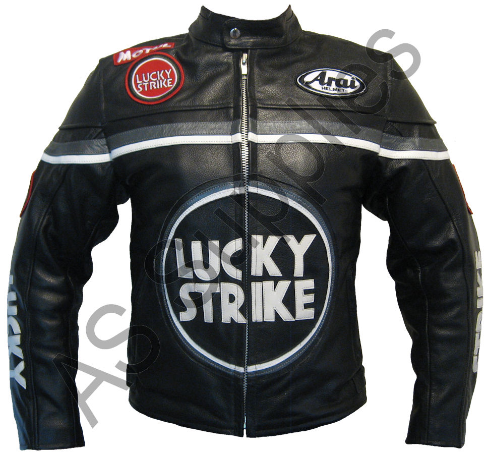 Lucky Strike New Black Grey Leather Biker Motorcycle Jacket All Sizes Ebay