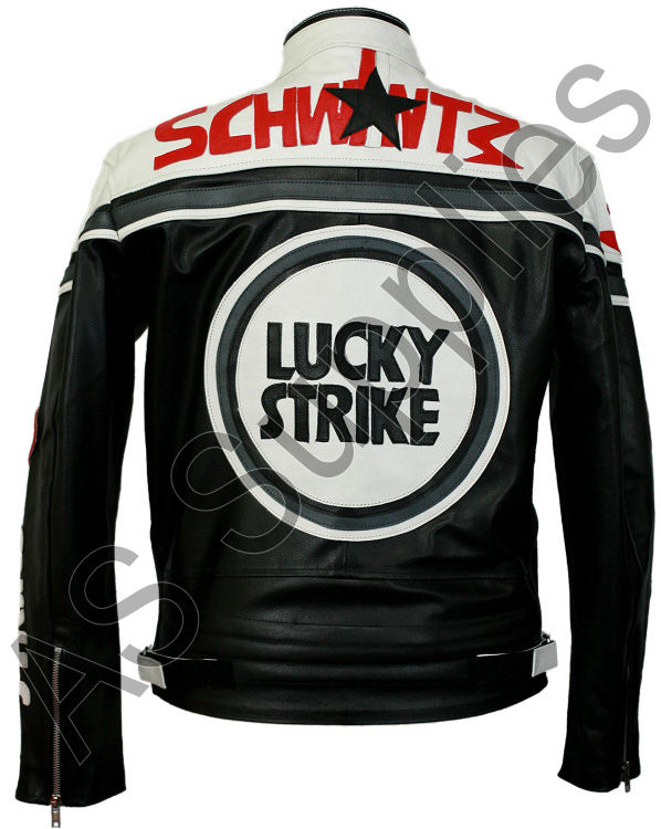 Lucky Strike New Black White Leather Biker Motorcycle Jacket All Sizes Ebay